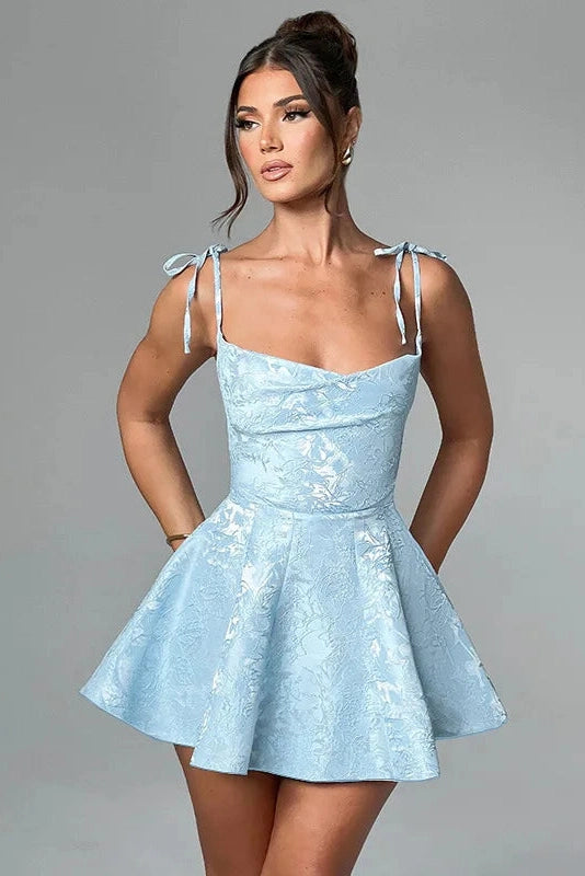 Glorol - Spaghetti Strap Backless Lace Up A-Line Mini Dress