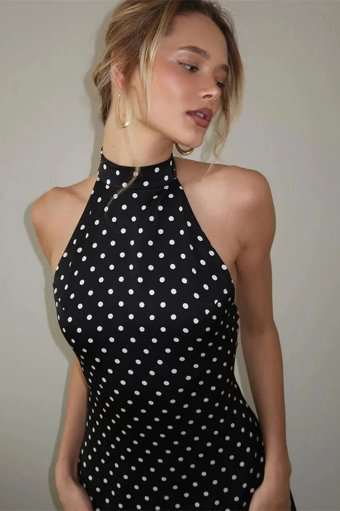 Glorol - Backless Lace-Up High Waist Patchwork Mini Dress