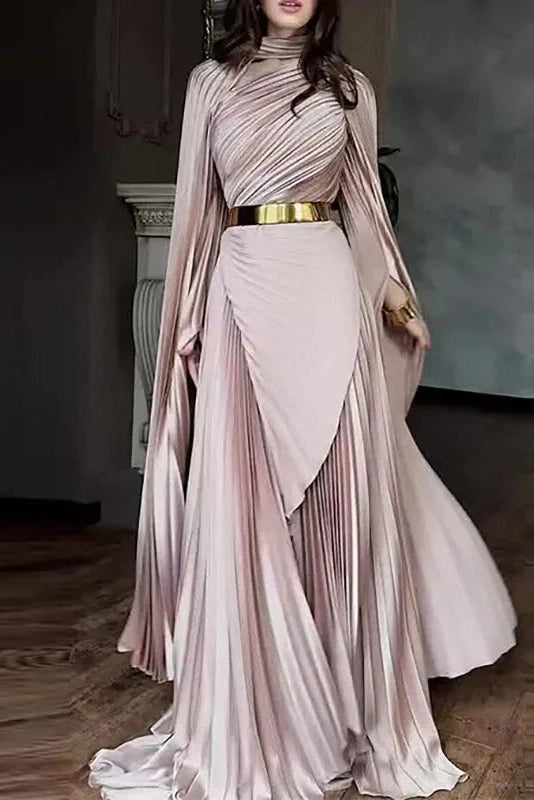 Glorol - Elegant Hollow Out Printed Slit Sleeve High Waist Maxi Dress