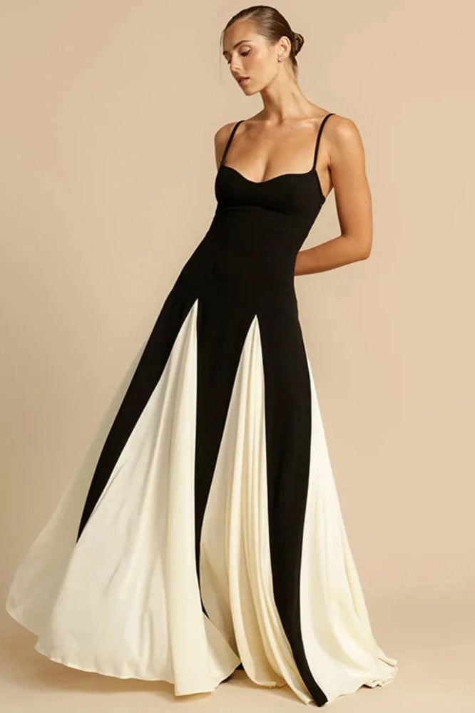Glorol - Elegant Patchwork Spaghetti Strap Sleeveless Maxi Dress