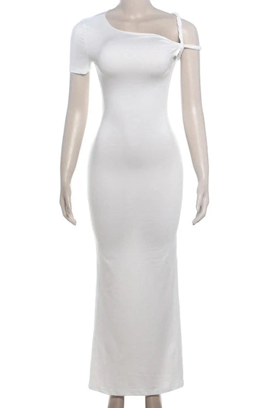Glorol - One Shoulder Slim High Waist Sleeveless Bodycon Mini Dress