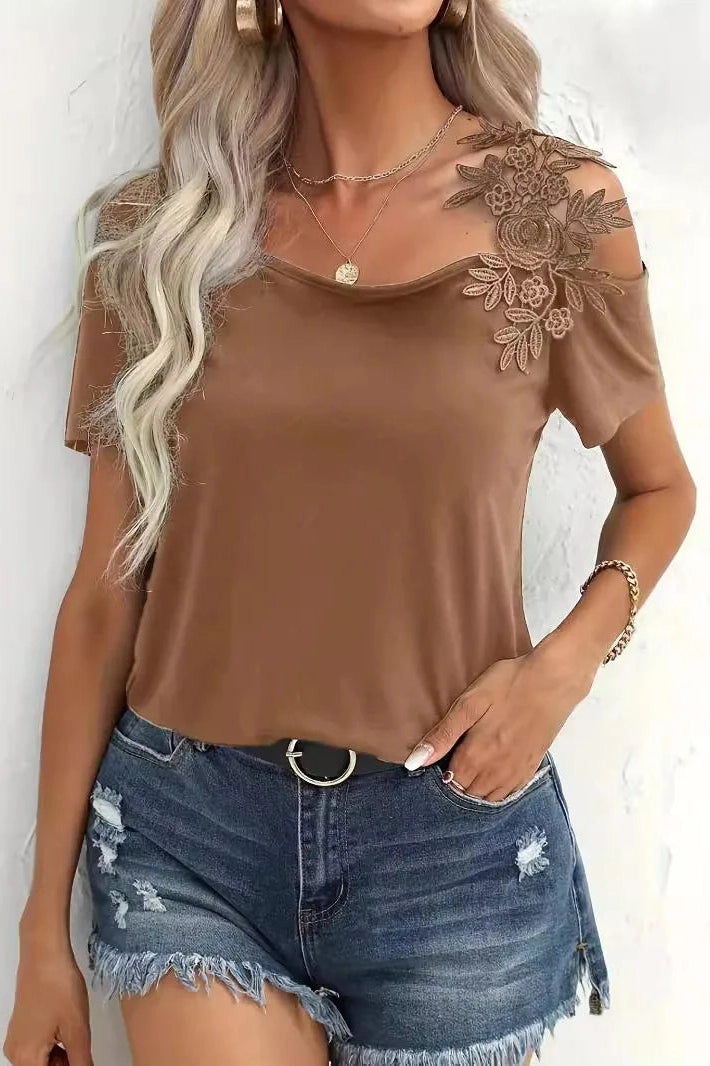 Glorol - Short-Sleeved Embroidered Shoulder Straps Top