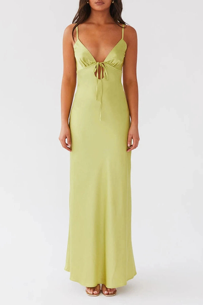 Glorol - Sleeveless Tie-Up Backless Maxi Dress