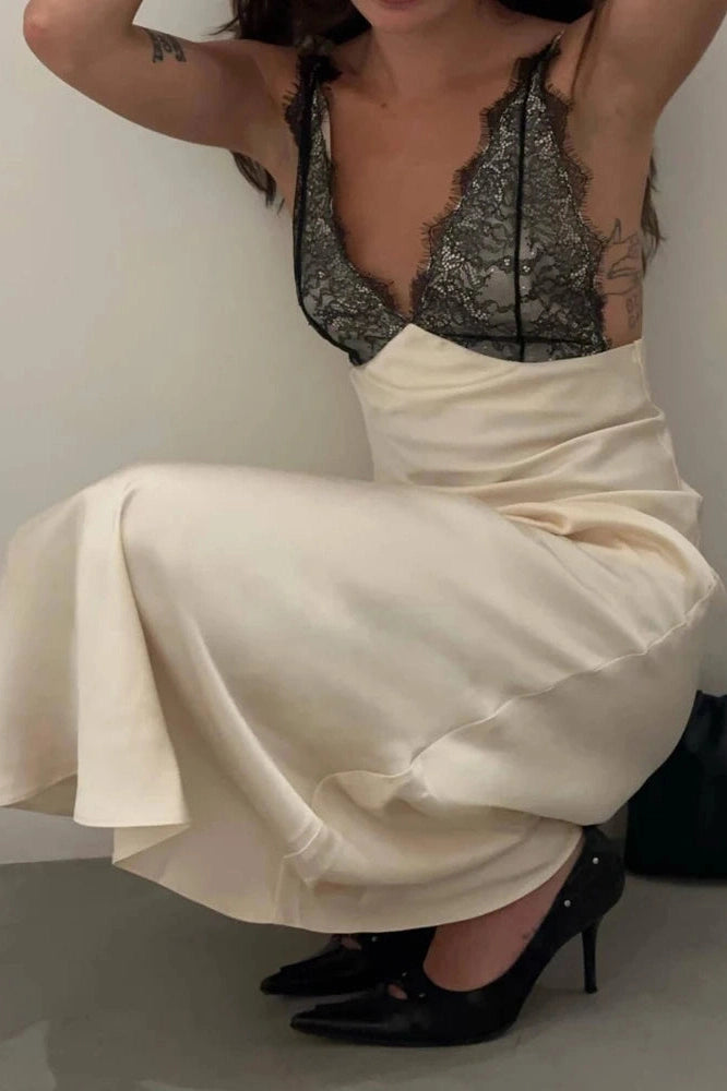Glorol - Elegant Hollow Out Lace Sleeveless Maxi Dress