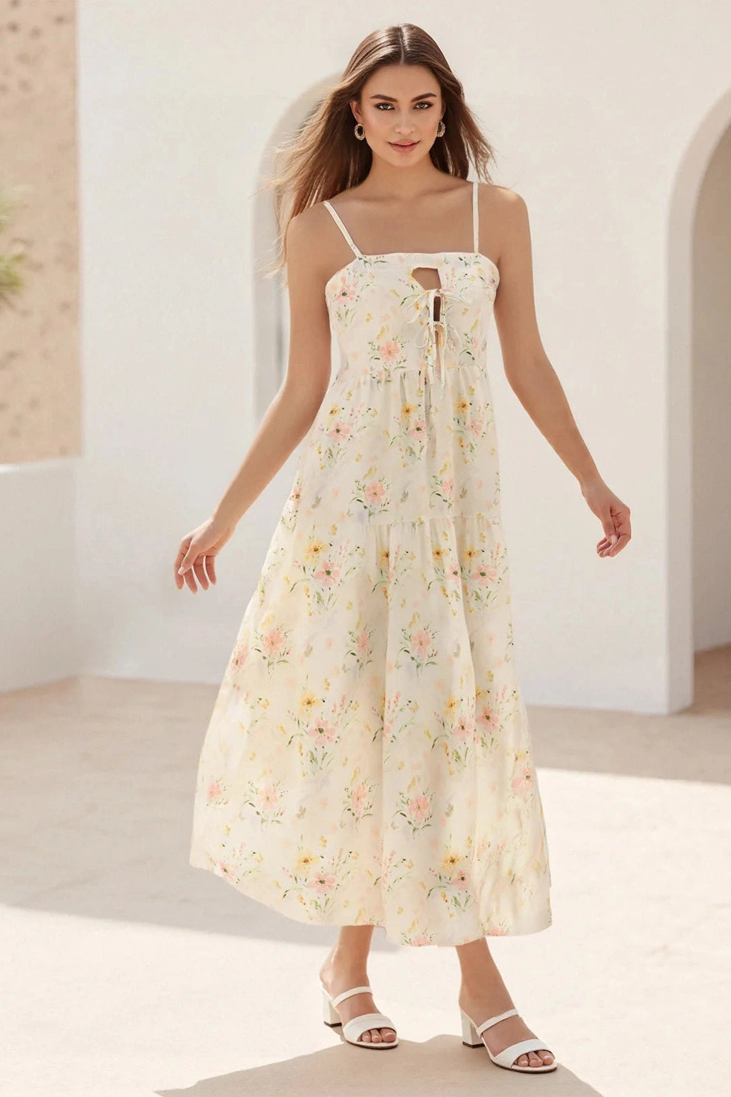 Glorol - Elegant Sleeveless Tie-Up Maxi Dress