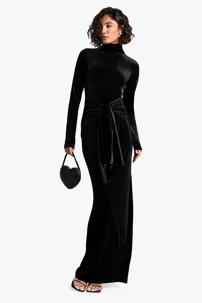 Glorol - Long Sleeve Turtleneck Bodycon Maxi Dress