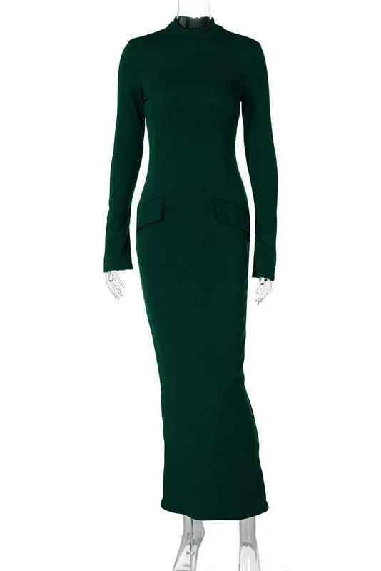 Glorol - Elegant Turtleneck Long Sleeve Maxi Dress