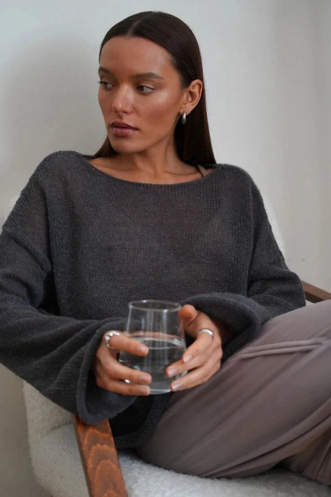 Glorol - Round Neck Loose Long Sleeve Top