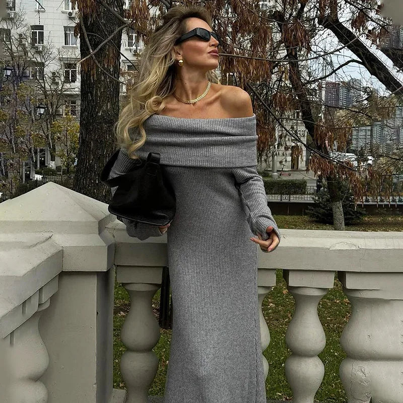 Glorol - Elegant Off Shoulder Backless Maxi Dress