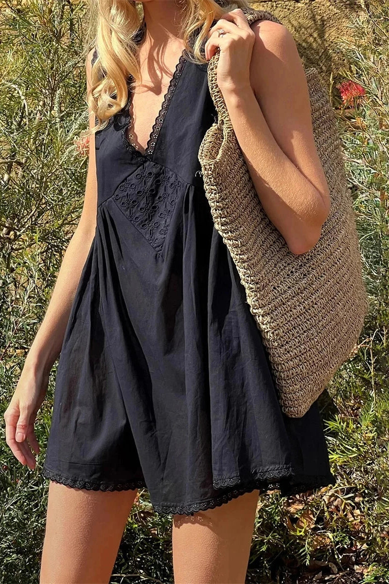 Glorol - Sleeveless Deep V-Neck Mini Dress