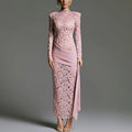 Glorol - Lace Patchwork Hollow Out See Through Maxi Dress