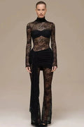Glorol - Lace Patchwork O Neck Long Sleeve Jumpsuit