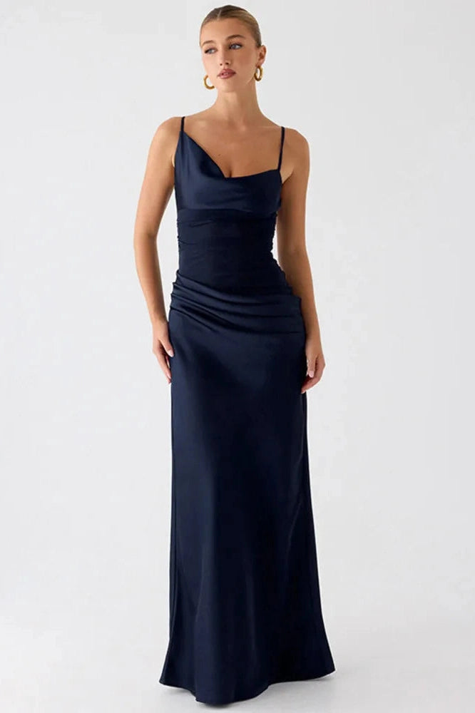 Glorol - Spaghetti Strap Backless See Through Sleeveless Maxi Dress