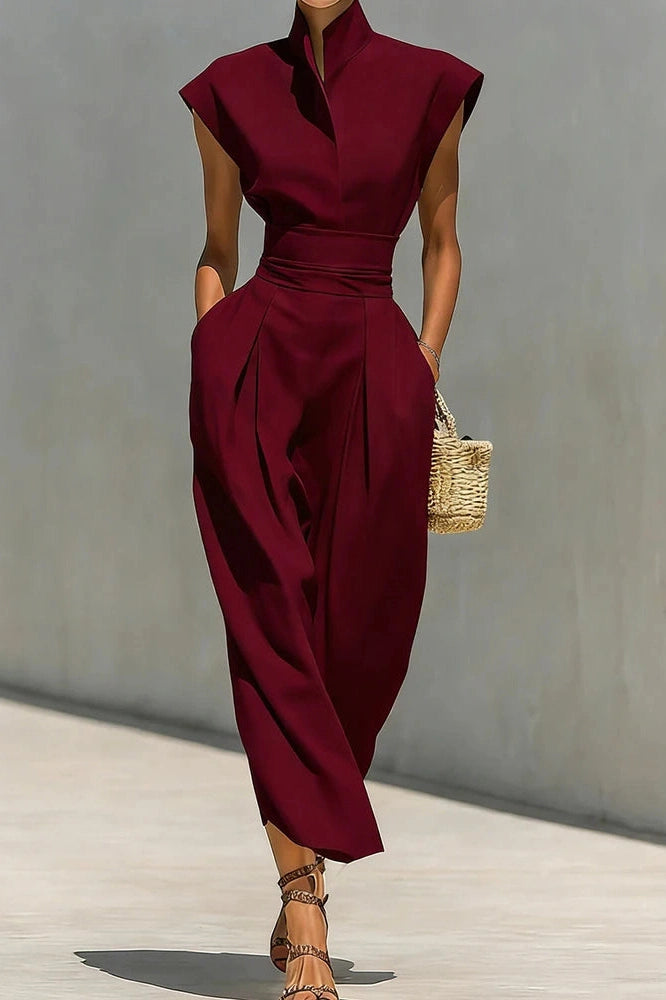 Glorol - Elegant High Waist Slim Pleated Sleeveless Midi Dress