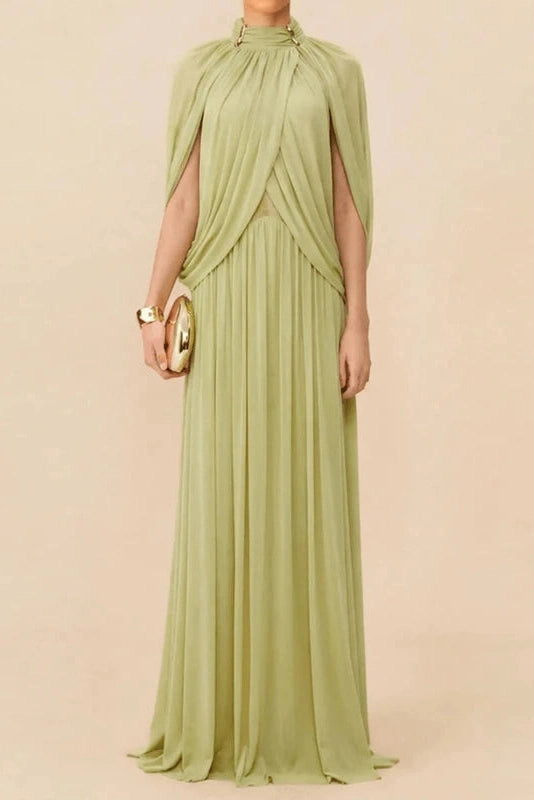 Glorol - Hollow Out Shawl Sleeve Slim High Waist Maxi Dress