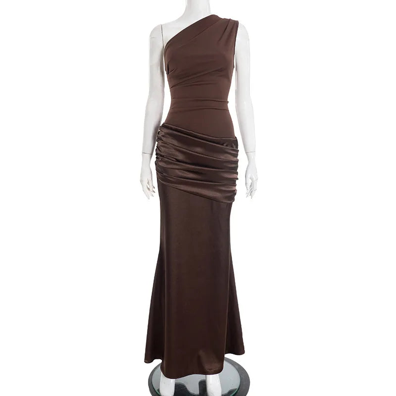 Glorol - One Shoulder Sleeveless Slim Maxi Dress