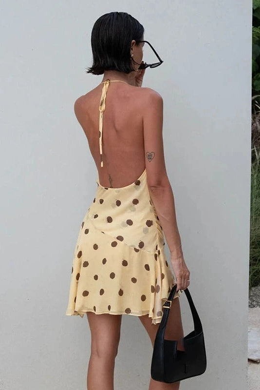 Glorol - Printed Off Shoulder V-Neck Backless Mini Dress