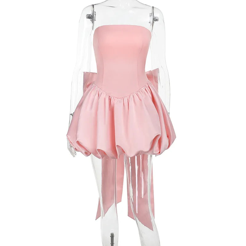 Glorol - Backless Strapless Lace Up High Waist Mini Dress