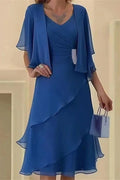 Glorol - Elegant Short Sleeve Slim Midi Dress