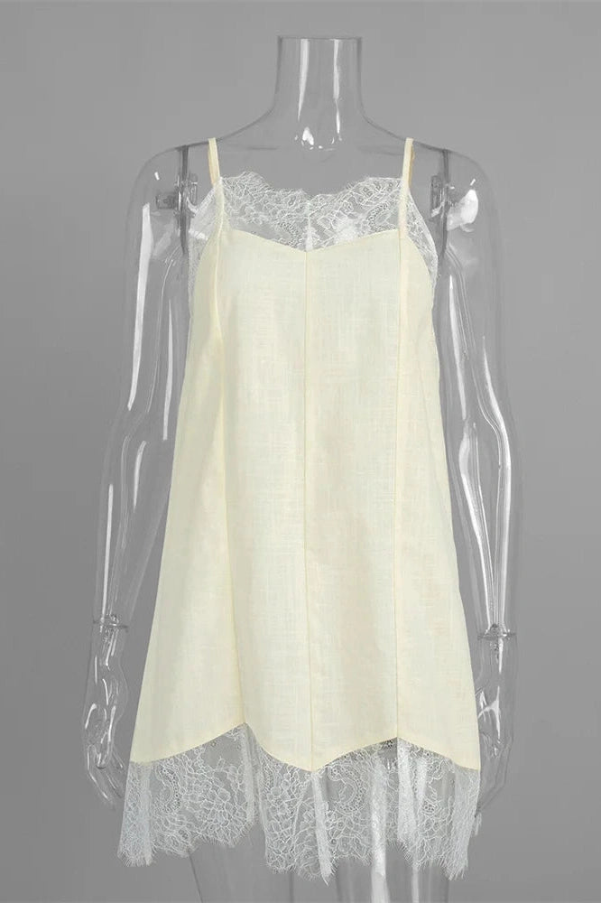 Glorol - Lace Printed Patchwork See-Through Mini Dress
