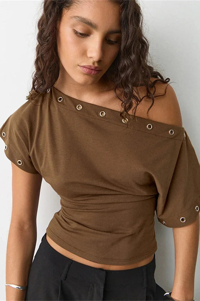 Glorol - Hollow Out One-Shoulder High Waist Top
