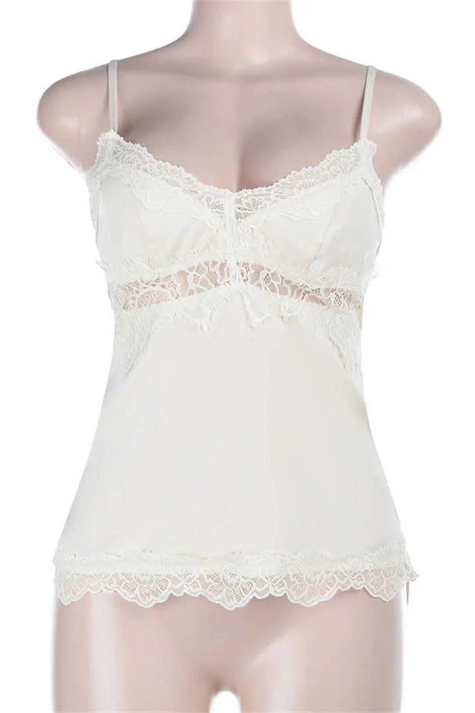 Glorol - Lace Hollow Out Patchwork Backless V-Neck Top