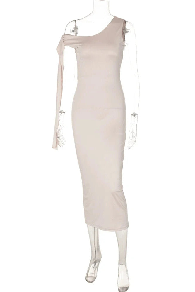 Glorol - One-Shoulder Patchwork Slim Sleeveless Midi Dress
