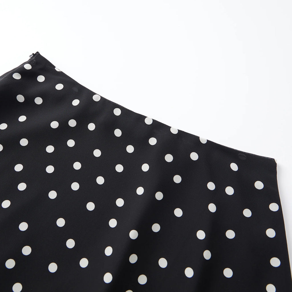 Glorol - Polka Dot Chiffon Flared Hem Low Waist A-line Skirt