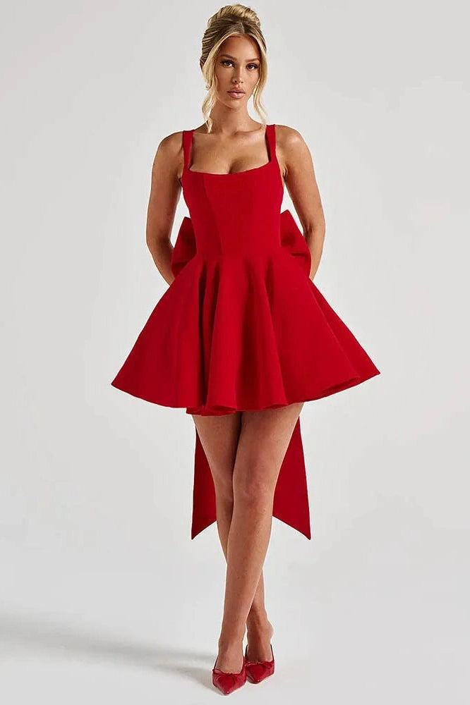 Glorol - Backless Spaghetti Strap Sleeveless High Waist A-Line Mini Dress