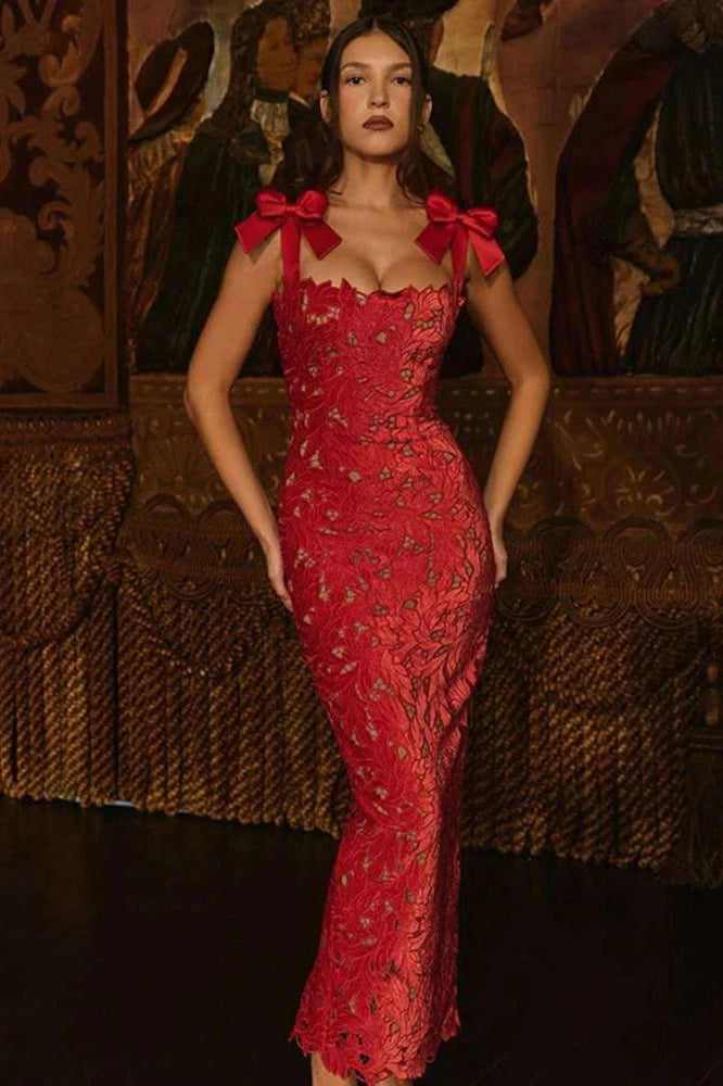 Glorol - Lace Sleeveless Backless Bodycon Maxi Dress