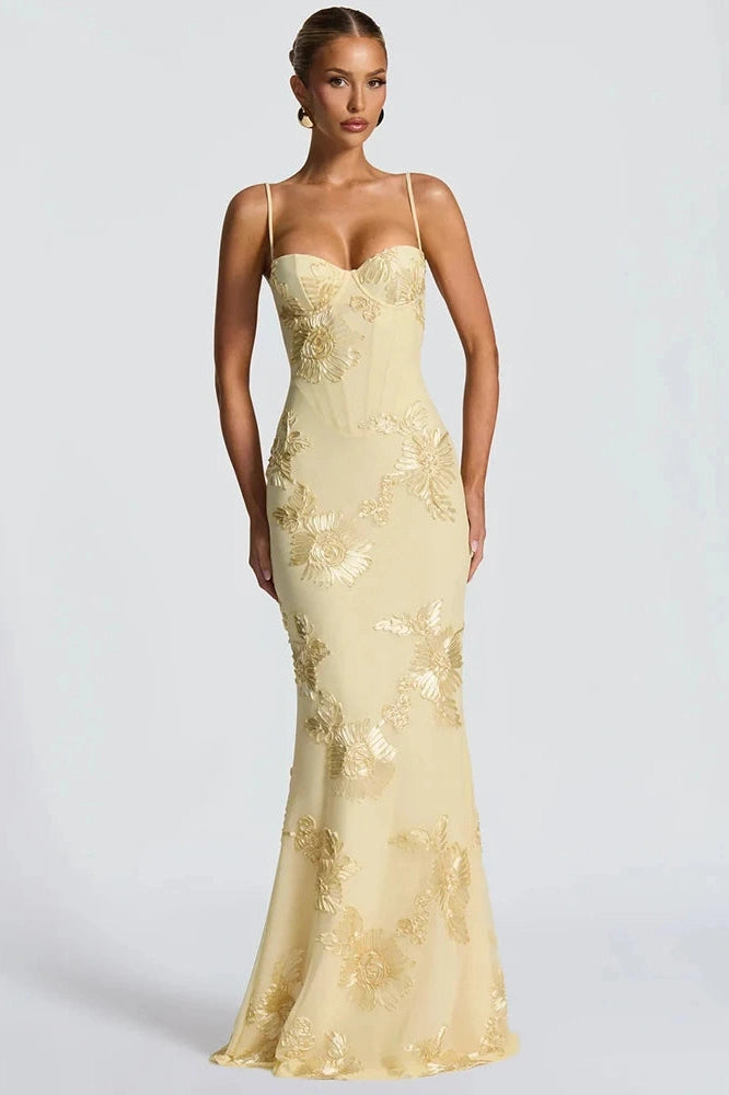 Glorol - Spaghetti Strap Backless Sleeveless Bodycon Maxi Dress