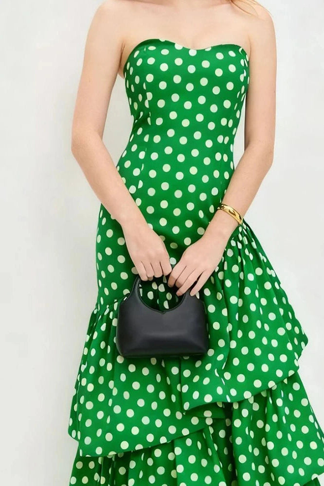 Glorol - Elegant Off Shoulder High Waist Polka Dot Print Maxi Dress