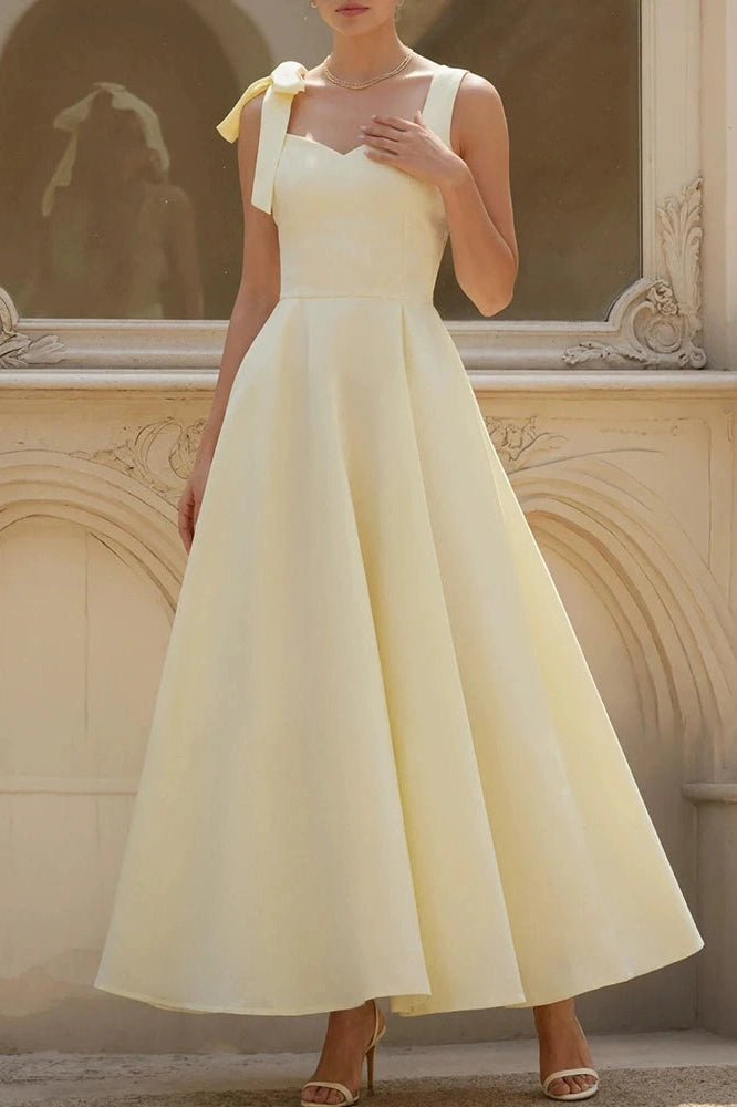 Glorol - Sleeveless Slim Pleated Tie Up High Waist Maxi Dress