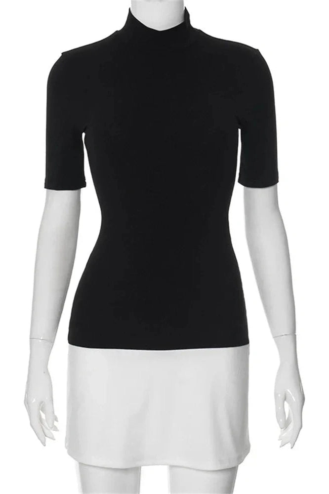 Glorol - Short Sleeve High Waist Patchwork Bodycon Mini Dress