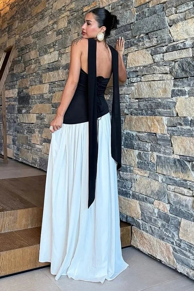 Glorol - Elegant Slim Lace Up Strapless Irregular Maxi Dress