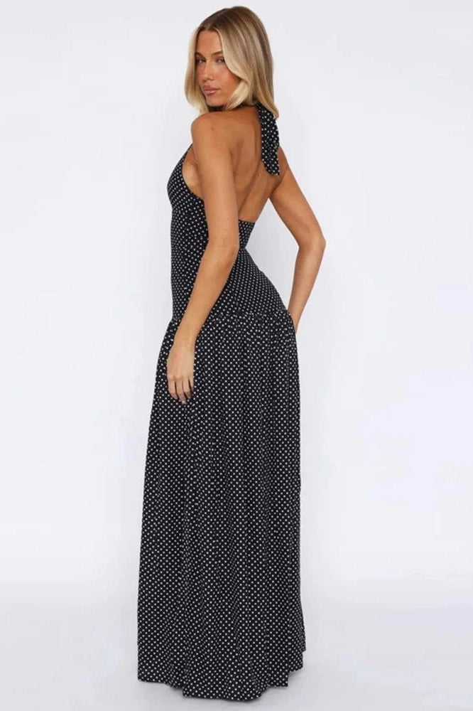 Glorol - Backless Deep V Neck Sleeveless High Split Bodycon Maxi Dress