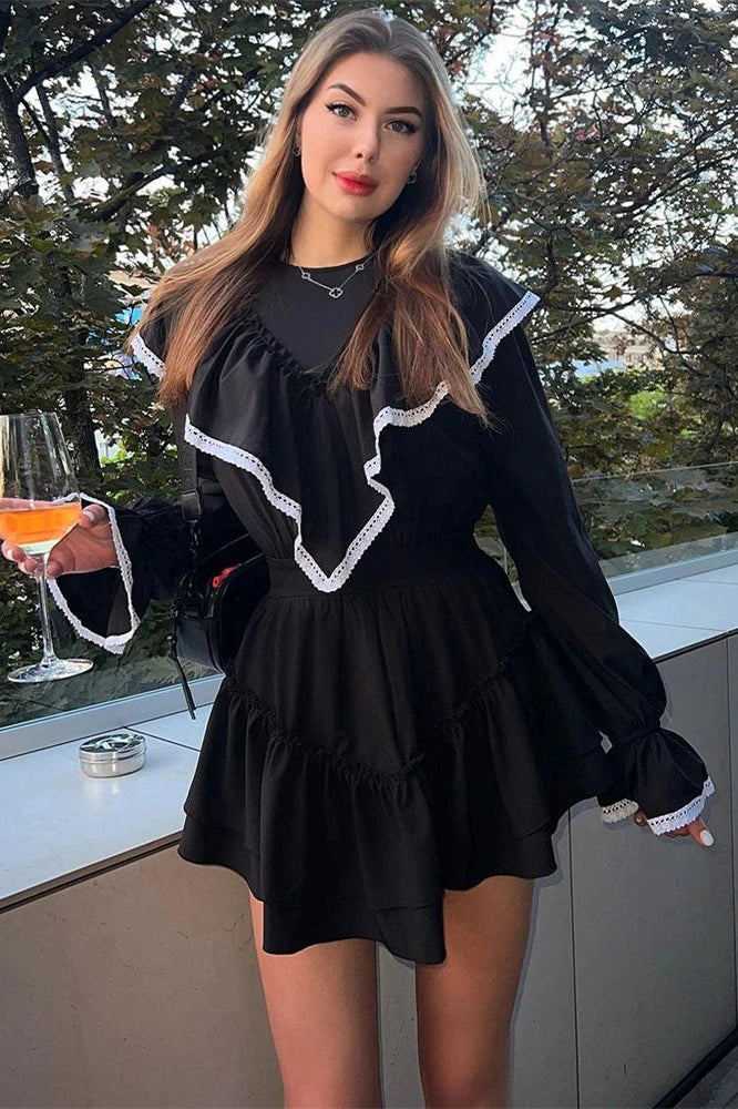 Glorol - Elegant Lace Slim Long Sleeve Mini Dress