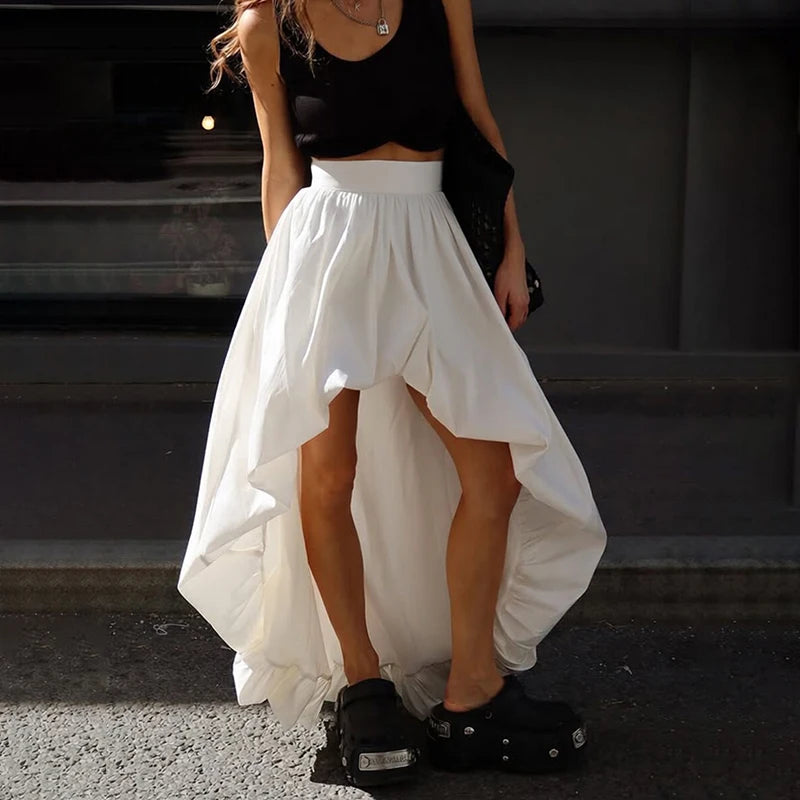 Glorol - High Waist Irregular Cotton Bud Skirt