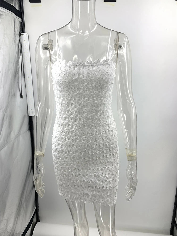 Glorol - Lace Hollow Sleeveless Slim High Waist Mini Dress