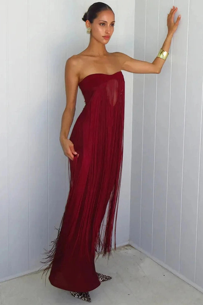 Glorol - Hollow Out Backless Off-Shoulder Strapless Sleeveless Bodycon Maxi Dress