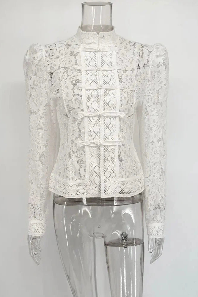 Glorol - Hollow Out Lace Printed Top