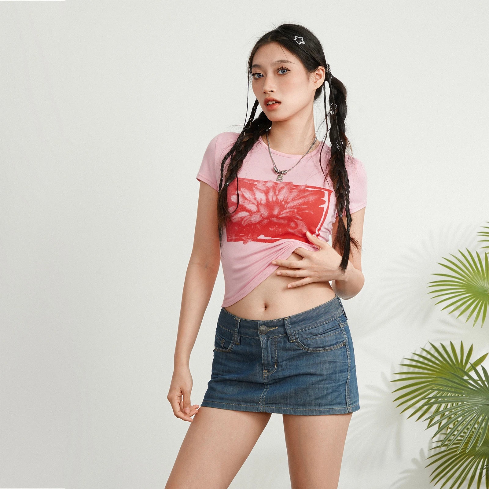Glorol - Printed Short Sleeve Round Neck Top