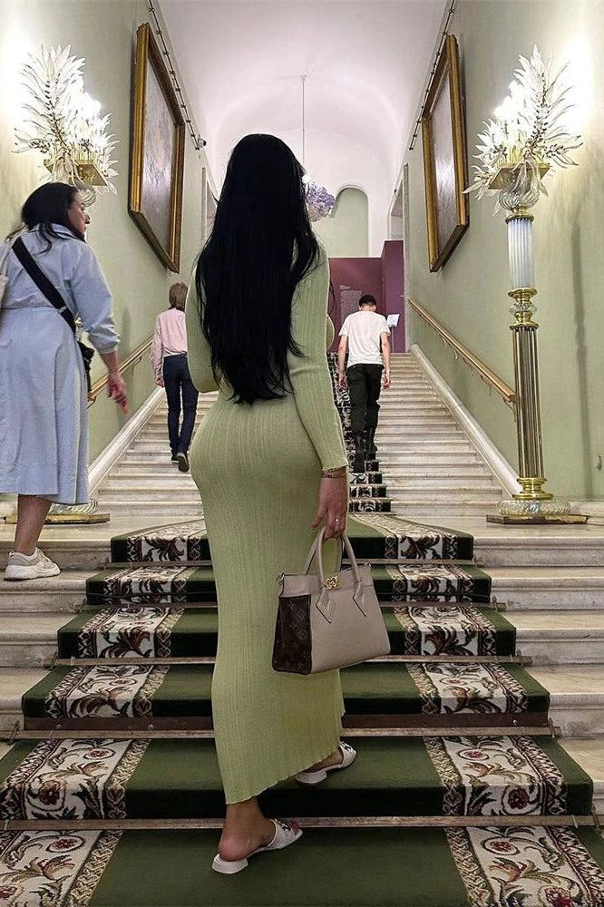 Glorol - Long Sleeve Slim High Waist Maxi Dress
