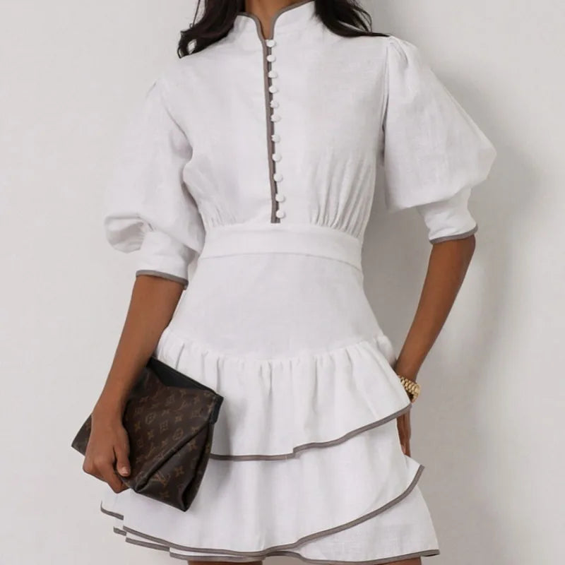 Glorol - Elegant Ruffle A-Line High Waisted Mini Dress
