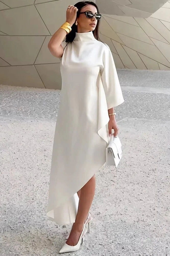 Glorol - Elegant Sleeveless Turtleneck Irregular Maxi Dress