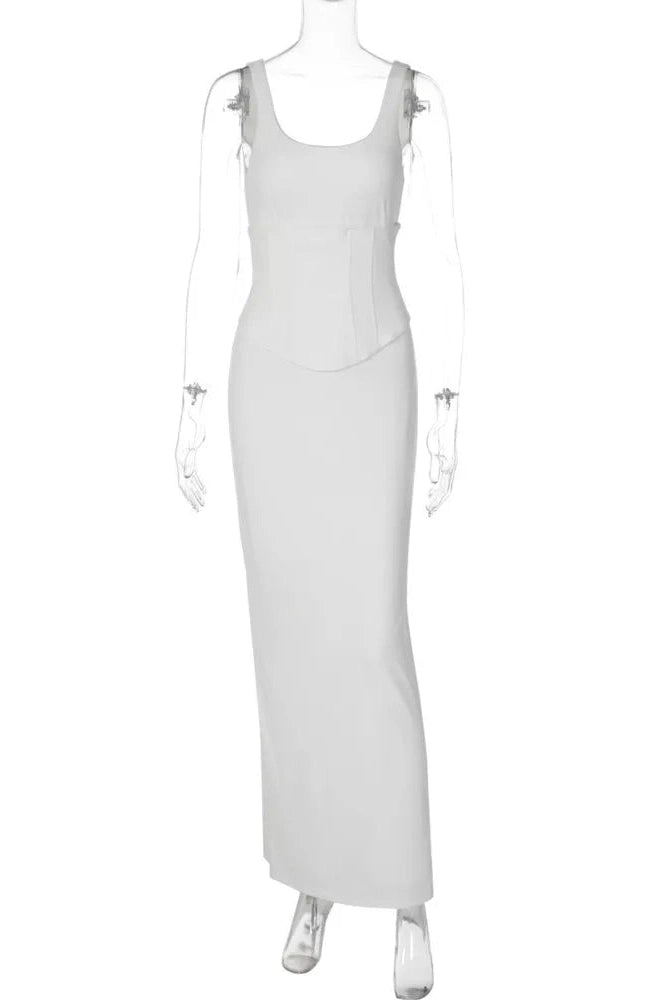 Glorol - Backless Square Collar Sleeveless Lace-up Bodycon Maxi Dress