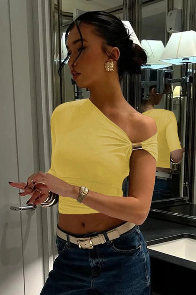 Glorol - One-Shoulder Irregular Slim Top