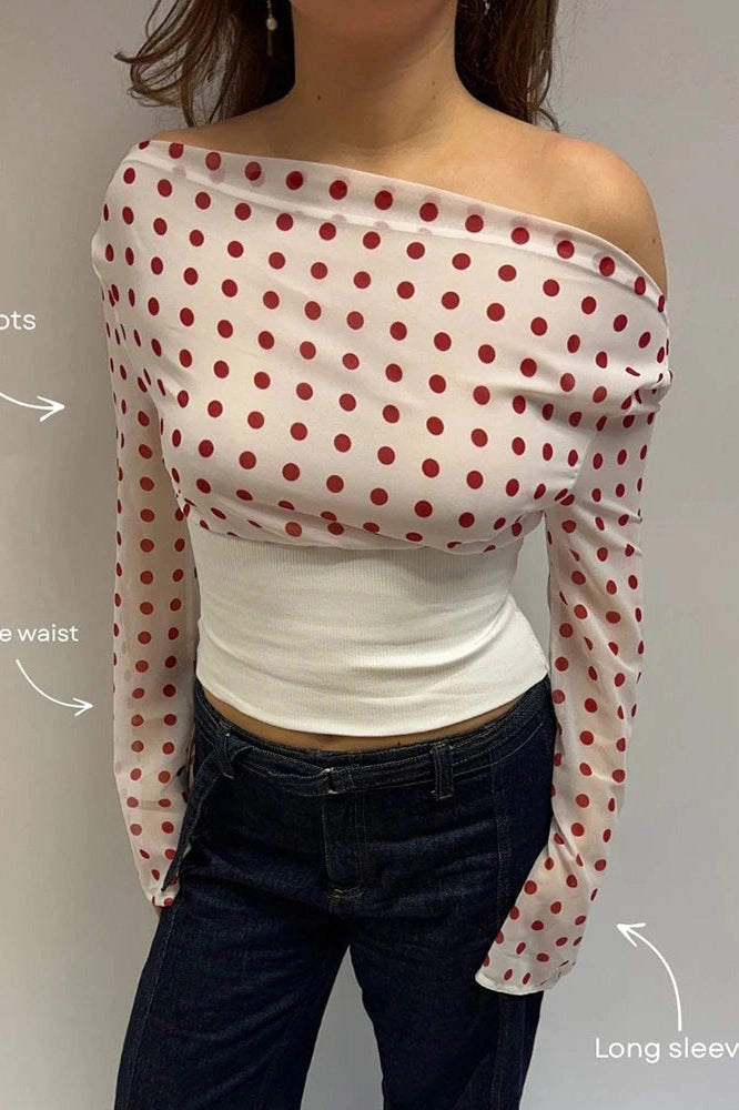 Glorol - One Shoulder Slim Long Sleeve  Patchwork Top