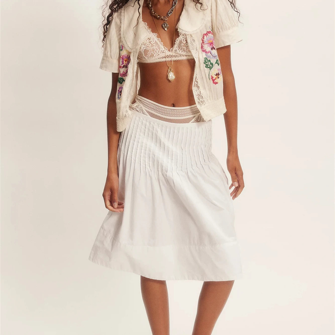 Glorol - Pleated Side Zipper High Waist Loose A-line Skirt