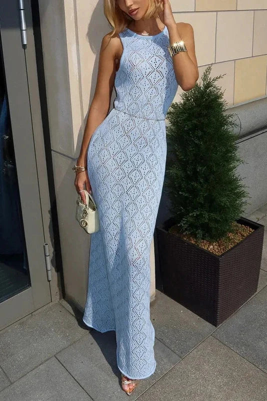 Hollow Out Sleeveless High Waist Maxi Dress